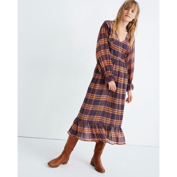 Madewell Dresses & Skirts - NWT Madewell Shear Plaid Ruffle Dress Size 4